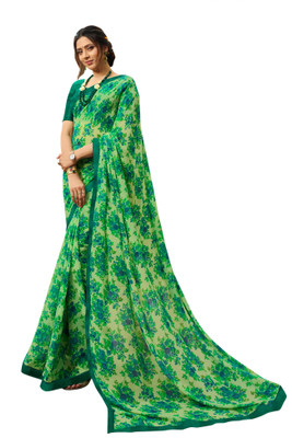 Hensi sarees shop Printed Daily Wear Georgette Saree(Light Green)
