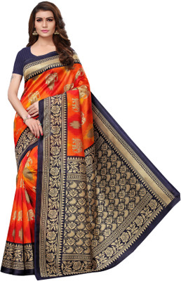 PINK WISH Printed Daily Wear Silk Blend, Art Silk Saree(Orange)