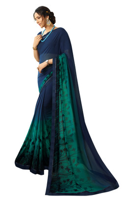 RAJESHWAR FASHION Printed Bollywood Georgette Saree(Dark Blue)