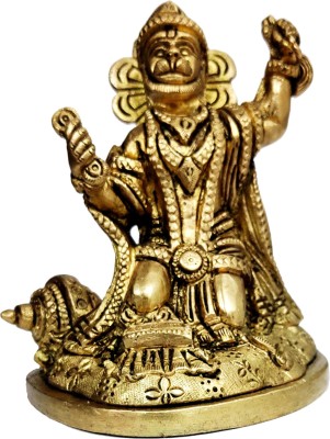 Purpledip Brass Idol Kirtan Hanuman: Rare Collectible Statue of Bajrangbali Decorative Showpiece  -  11 cm(Brass, Gold)