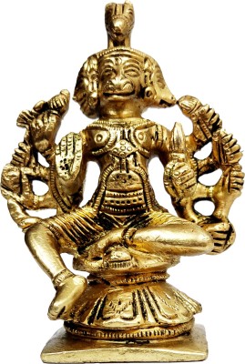 Purpledip Brass Idol Panchmukhi Hanuman: Collectible Statue for Home Temple Decorative Showpiece  -  12.5 cm(Brass, Gold)