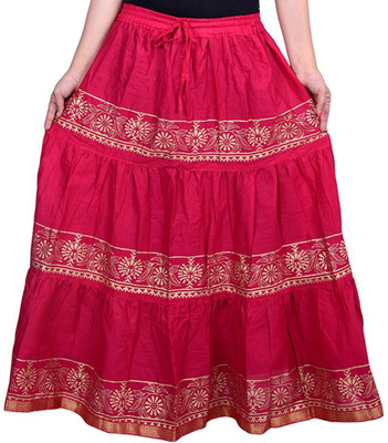 Krishika Printed Women Flared Pink Skirt