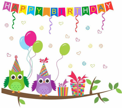 Asmi Collections 70 cm Happy Birthday Banner and Owls on a Branch Self Adhesive Sticker(Pack of 1)