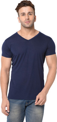 Adorbs Solid Men V Neck Dark Blue T-Shirt