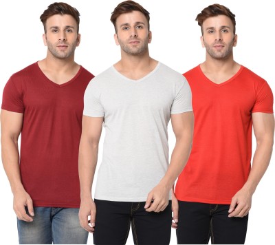 Unite Wear Solid Men V Neck Red, Maroon, Grey T-Shirt