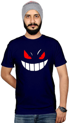 Workshop Market Graphic Print Men Round Neck Dark Blue T-Shirt