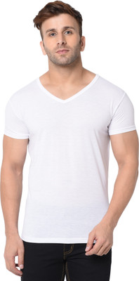 Jangoboy Solid Men V Neck White T-Shirt