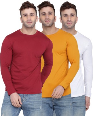 Kroptee Solid Men Round Neck White, Maroon, Yellow T-Shirt