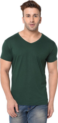 Jangoboy Solid Men V Neck Dark Green T-Shirt