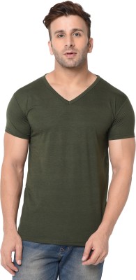 Jangoboy Solid Men V Neck Dark Green T-Shirt