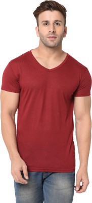 Unite Wear Solid Men V Neck Maroon T-Shirt