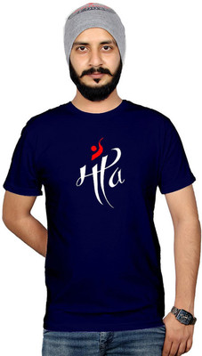 Workshop Market Graphic Print Men Round Neck Dark Blue T-Shirt
