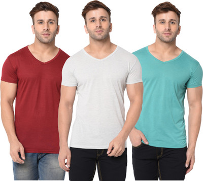 Jangoboy Solid Men V Neck Maroon, Grey, Light Green T-Shirt