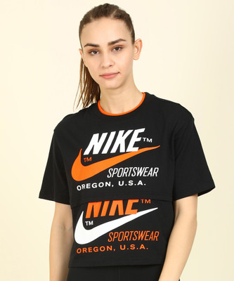 Nike Casual Short Sleeve Printed Women Black Top