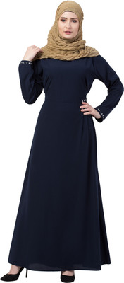 MRC Crepe Self Design Abaya With Hijab(Blue)