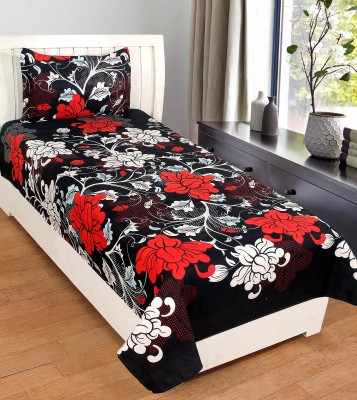 Bhagwati Handloom 185 TC Cotton Single Floral Flat Bedsheet(Pack of 1, Black)