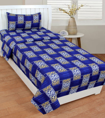 TexTile Furnishers 180 TC Microfiber Single Printed Flat Bedsheet(Pack of 1, Blue)