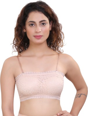 PLUMBURY STRAPLESS LACE TUBE BRA WITH BACK HOOK Women Bandeau/Tube Lightly Padded Bra(Beige)