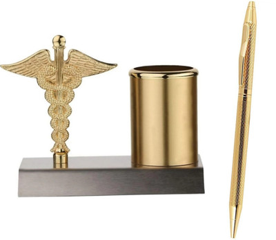 SMART WORLD 1 Compartments Metal Pen stand(Gold)