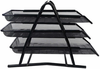 VGmax 3 Compartments Metal File Rack Desk Organizer Mesh Document Tray Letter Tray Stand(Black)