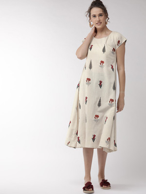 InWeave Women A-line White Midi/Calf Length Dress