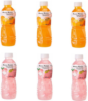 Mogu Mogu Orange and Lychi Juice with 25 % Nata De Coco (Pack of 6)(6 x 50 ml)