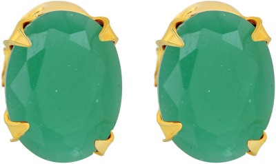 Dzinetrendz Gold plated Faux Emerald Fashion Stud Earrings Women Girls Cubic Zirconia Brass Stud Earring