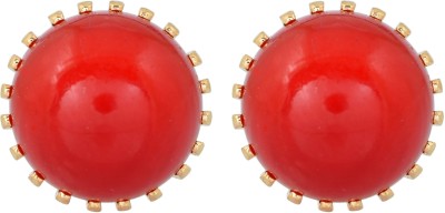 Dzinetrendz Gold plated Faux Ruby Fashion stud Earrings Women Ruby Brass Stud Earring