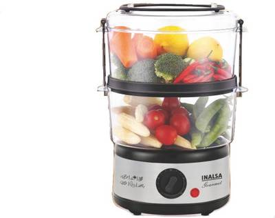 Inalsa Gourmet Multi-Function 500W-Food Steamer & Egg Boiler with LED Indicator,BPA-Free 2 Tier Stackable Baskets,Stainless Steel Base ,Auto-Stop & Dry Run Protection,Fits 14 Eggs In One Go Food Steamer