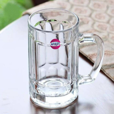 AFAST Stylish Transparent Beer Mug With Handle, Glass, Clear, 400ml-PL10 Glass Beer Mug(400 ml, Glass, Clear)