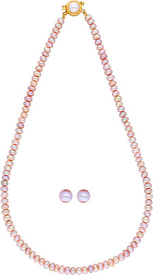 Sri Jagdamba Pearls Mother of Pearl Gold-plated Pink Jewellery Set(Pack of 1)
