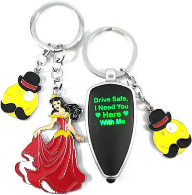 Isk Best High Quality Black Silver Drive Safe 3 Color Light Reflection with Smiley And Red Cinderella with Moustache Smiley keychain Key Chain