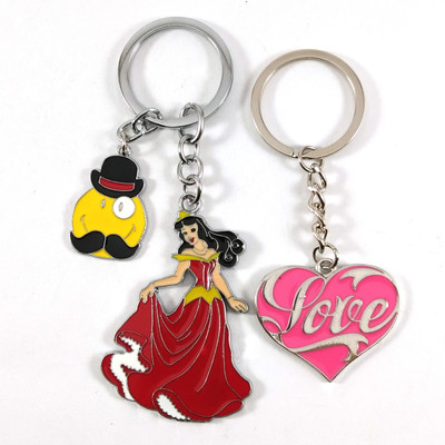Isk Beautiful Red Cinderella with Moustache Smiley & Silver Pink Heart Love Keychain Key Chain