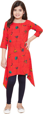 TINY TOON Girls Casual Kurta and Leggings Set(Red Pack of 1)