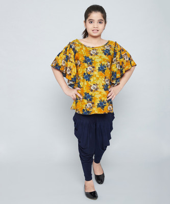 TINY TOON Girls Casual Dhoti & Kurta Set(Yellow Pack of 1)