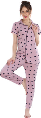 Fashigo Women Printed Pink Shirt & Pyjama set