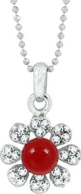the jewelbox Flower CZ Rhodium Cubic Zirconia Brass Pendant Set