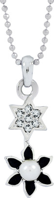 the jewelbox Star Flower CZ Rhodium Cubic Zirconia Brass Pendant Set
