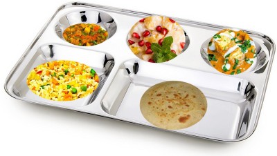 LEROYAL saya stainless steel 5 partition bhojan thali/patra with hight polish Sectioned Plate(Pack of 6)