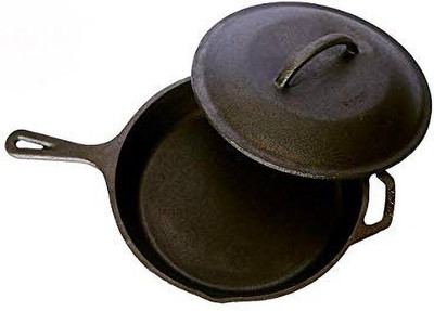 Rock Tawa Rock Tawa Cast Iron PAN 8 Inch with Lid Pre-Seasoned Cast Iron Skillet Fry Pan 20.32 cm diameter with Lid 1.1 L capacity(Cast Iron, Induction Bottom)