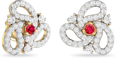 PC Jeweller The Aida Pave Set Yellow Gold 18kt Diamond, Ruby Stud Earring