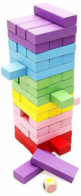 Ravenclaw RC 54 Pcs 1 Dice Challenging Color Wooden Blocks Tumbling Stacking Zenga Game for Adults and Kids(Multicolor)