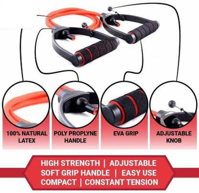 Leosportz Adjustable Hard Stretching with Adjustable Foam Handle with carry Bag Resistance Tube(Red)