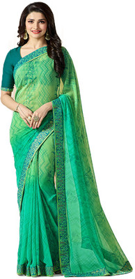 JVG CREATION Printed, Solid/Plain Bollywood Georgette, Chiffon Saree(Green)
