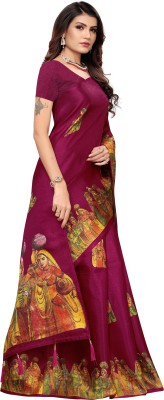 Ksut Digital Print Bollywood Cotton Silk Saree(Multicolor)