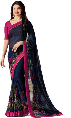 KSNDVTrendz Floral Print Bandhani Georgette Saree(Blue)