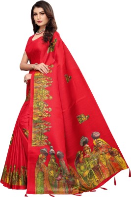 Ksut Digital Print Bollywood Cotton Silk Saree(Red)
