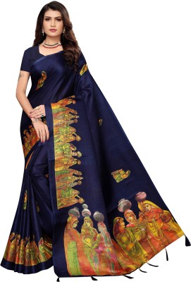 Salooni Printed Mysore Pure Silk Saree(Dark Blue)