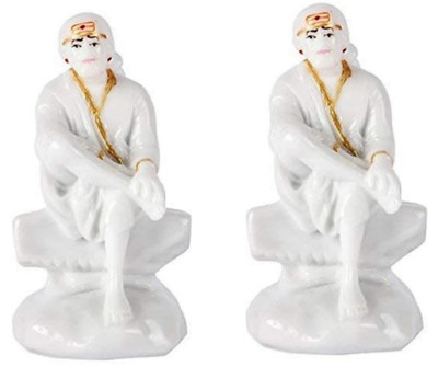 krishnagallery1 Pack of 2 Sai Baba Statue Marble Finish Sai Baba Murti , Sai baba Idol , Sai God For Home Temple Poojan Use , Office Temple , Gifted use Decorative Showpiece  -  12 cm(Marble, White, Gold)