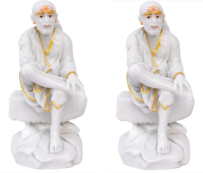 krishnagallery1 Pack of 2 Sai Baba Statue Marble Finish Sai Baba Murti , Sai baba Idol , Sai God For Home Temple Poojan Use , Office Temple , Gifted use Decorative Showpiece  -  20 cm(Marble, White, Gold)